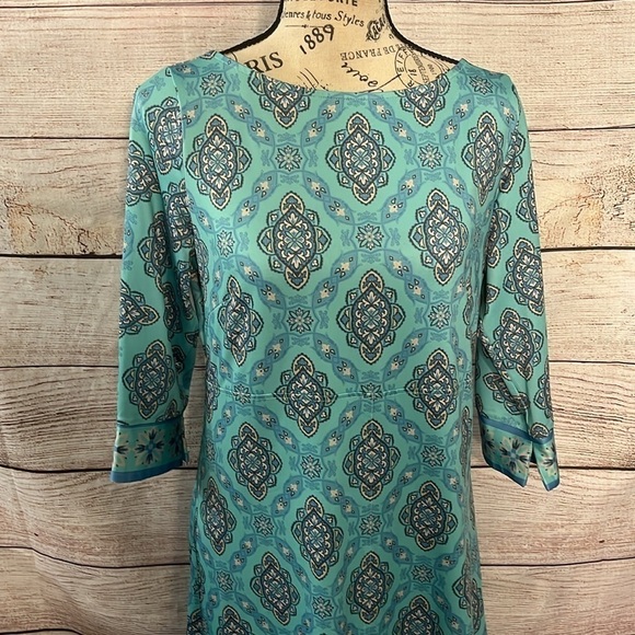 Gretchen Scott Dress Boat Neck 3/4 Sleeves Medallion Design Size Small - Picture 2 of 7